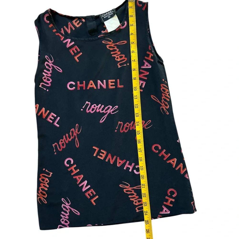 Vintage Chanel Rouge Logo-Print Silk Tank Top - Spring/Summer 1996 Collection